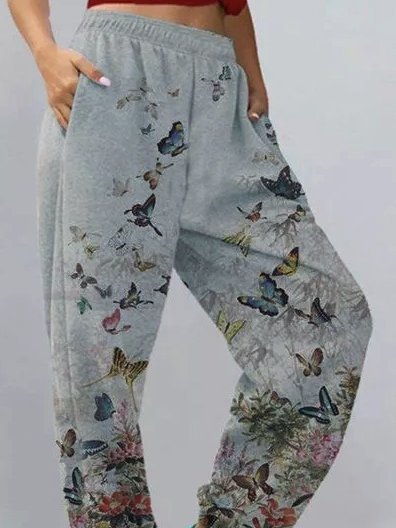 Casual Daily Butterfly Print  Women Pants