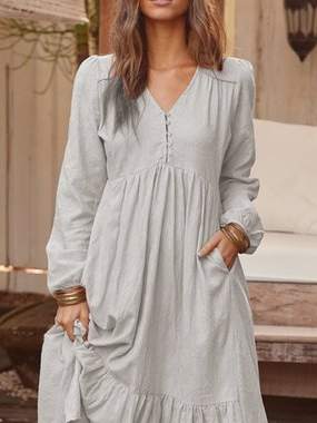 V Neck Women Pockets Going Out Casual Paneled Dress
