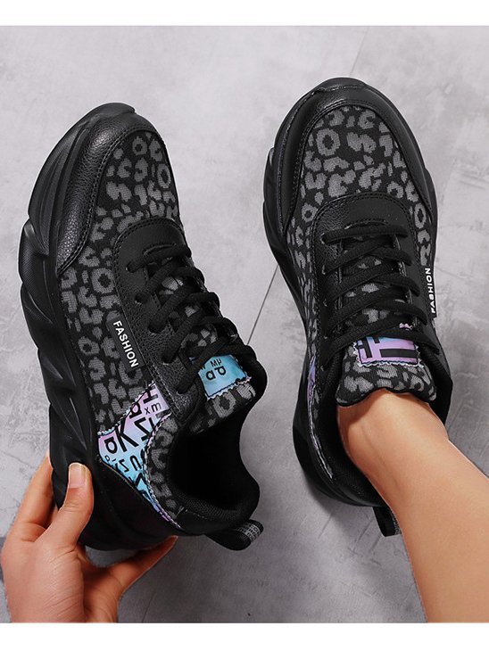 Casual and simple leopard-print letters lace-up mesh breathable sneakers