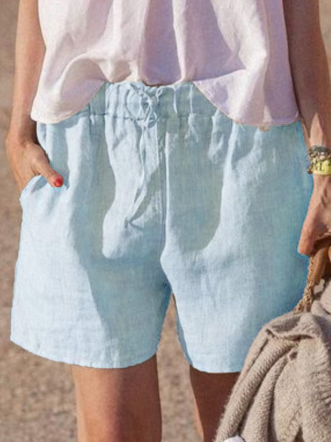 Women Plain Casual Lightweight Pockets Summer Shorts