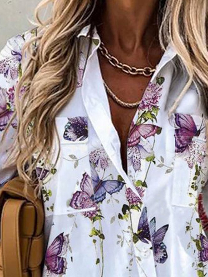 Women Casual Long Sleeve Floral Button Down Sping Autumn Blouse