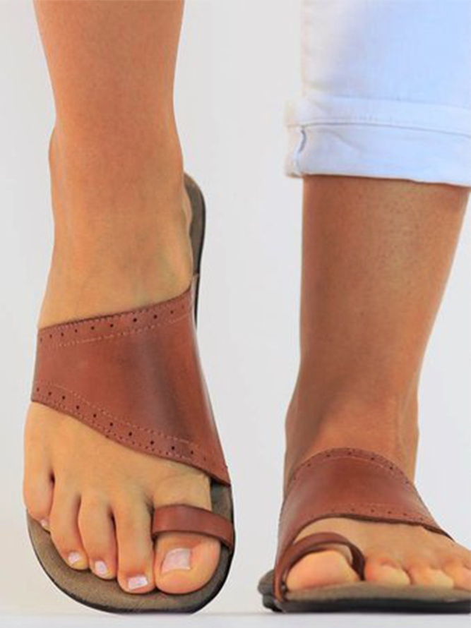 Brown Flat Heel Leather Daily Summer Flats