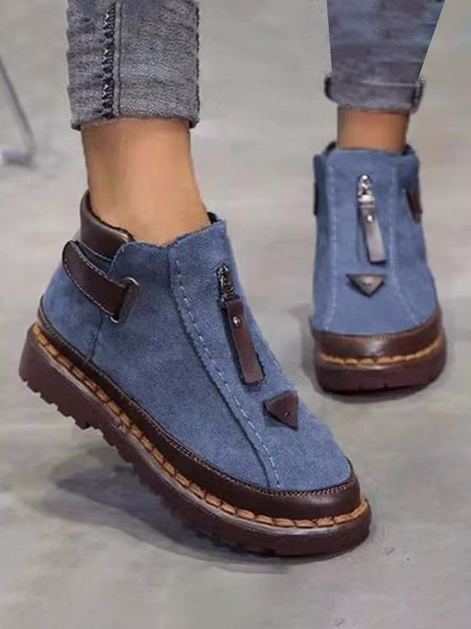 Faux Leather Stitching Adjustable Strap Velcro Ankle Boots