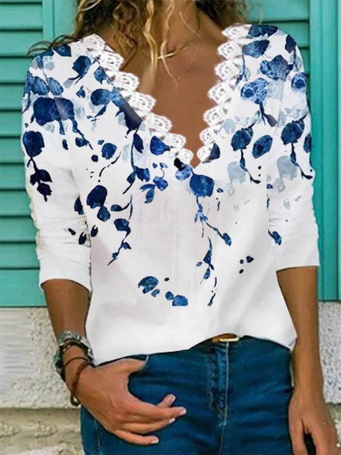 Elegant Shift Guipure Lace Cotton-Blend Shirts & Tops