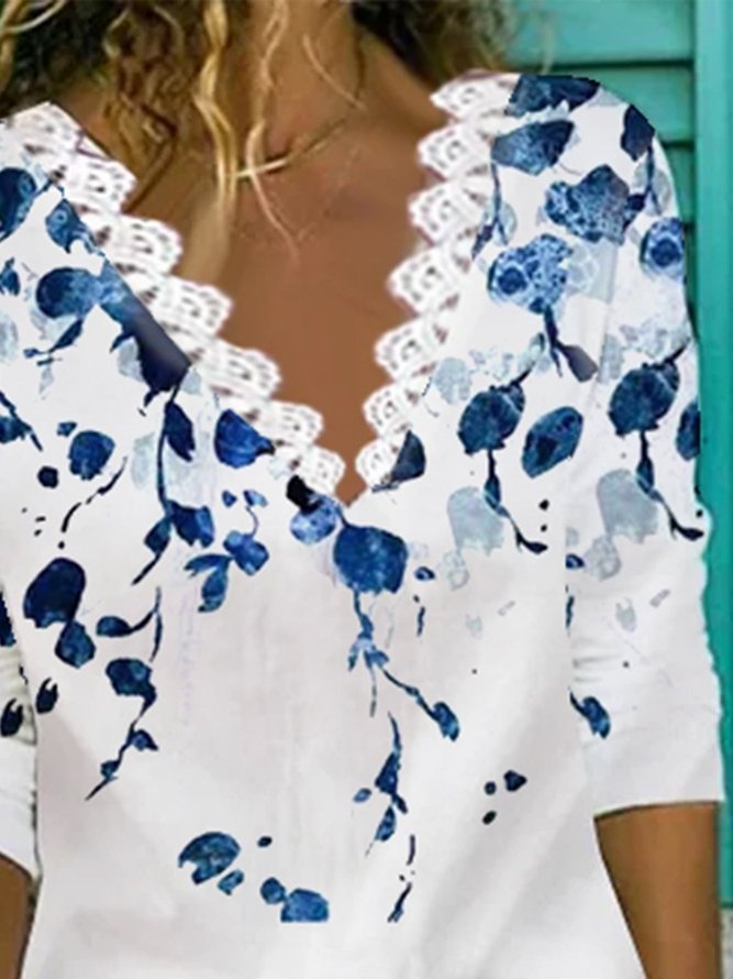 Elegant Shift Guipure Lace Cotton-Blend Shirt & Top