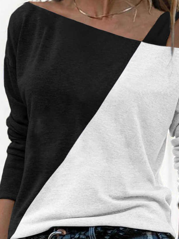 Off Shoulder Casual Cotton-Blend Long Sleeve Top