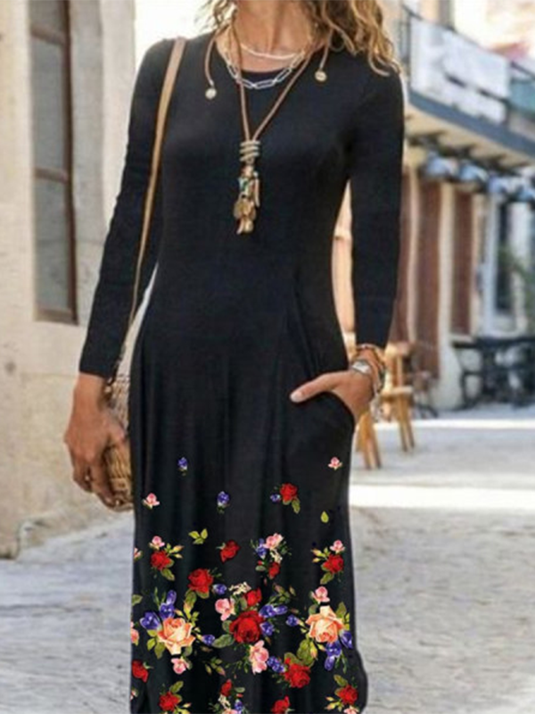 Shift Casual Long Sleeve Floral Printed Dress