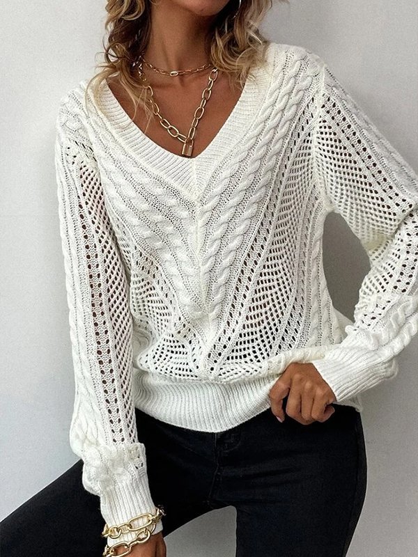 Women Casual Plain Autumn Acrylic V neck Daily Long sleeve Loose Regular Sweater