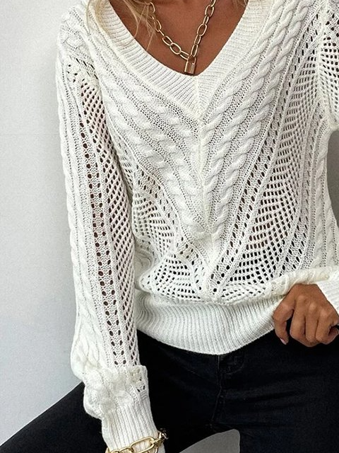 Women Casual Plain Autumn Acrylic V neck Daily Long sleeve Loose Regular Sweater