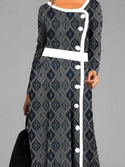 Long Sleeve Casual Geometric Dress