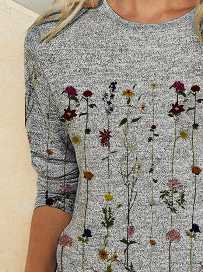 Women's Long Sleeve Crew Neck Vintage Floral Shirts & Tops