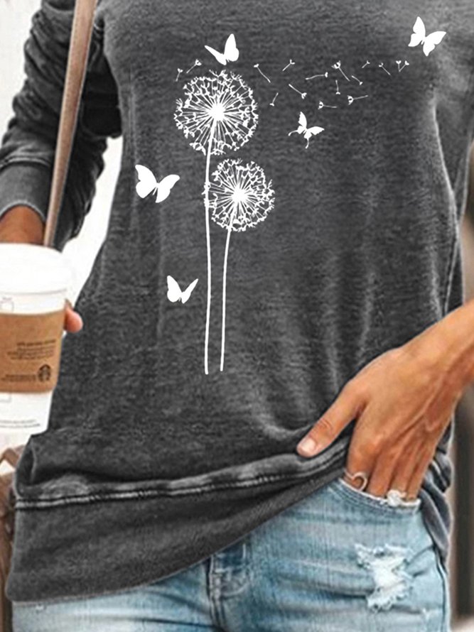 Floral Long Sleeve Cotton-Blend Shift Shirt & Top