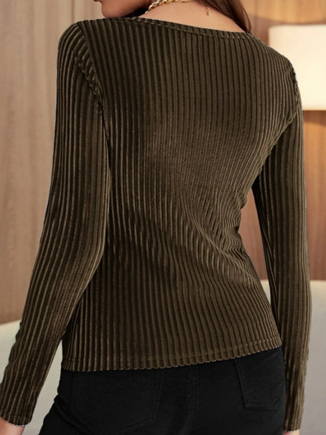 New Pullover velvet elastic solid long sleeve slim fit commuter T-shirt women