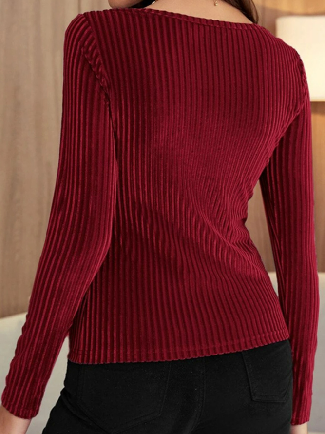 New Pullover velvet elastic solid long sleeve slim fit commuter T-shirt women