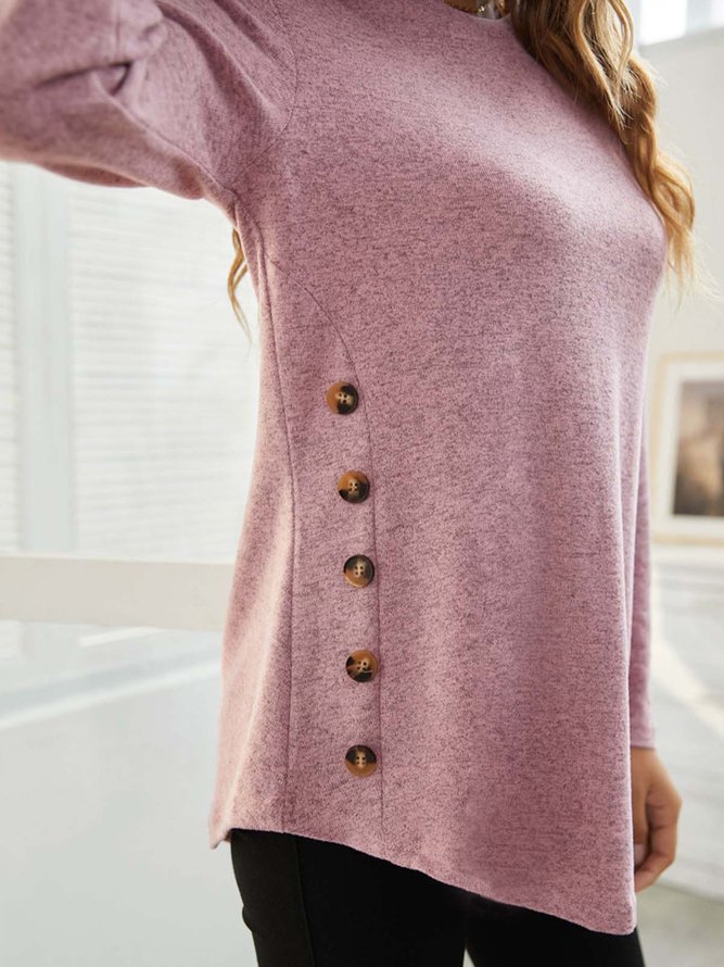Women Casual White Button-Accent Long-Sleeve Tunic