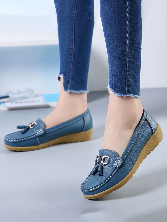 Cowhide Retro Casual Tassel Flat Shoes