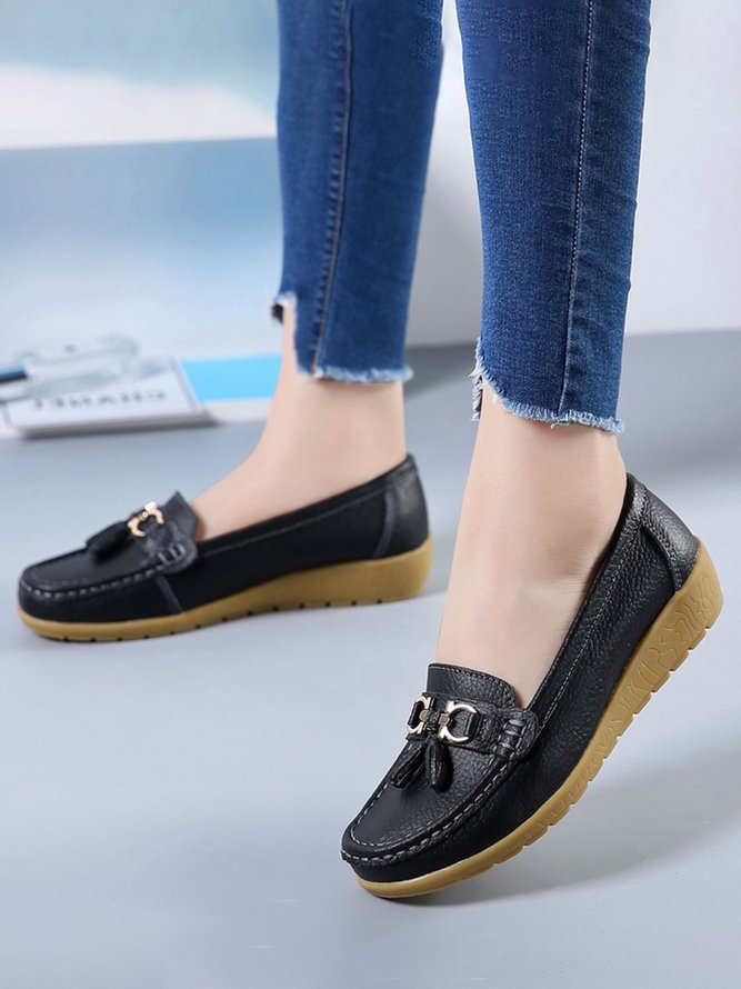 Cowhide Retro Casual Tassel Flat Shoes