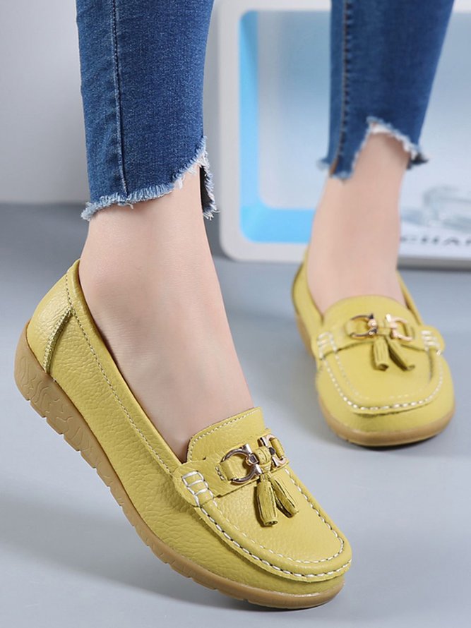 Cowhide Retro Casual Tassel Flat Shoes