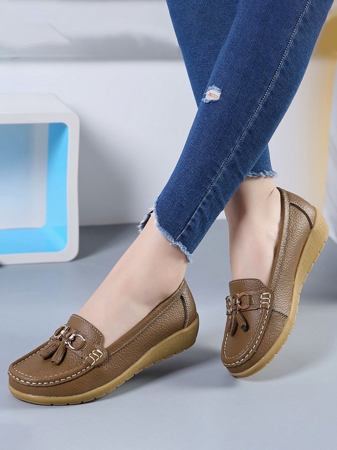 Cowhide Retro Casual Tassel Flat Shoes