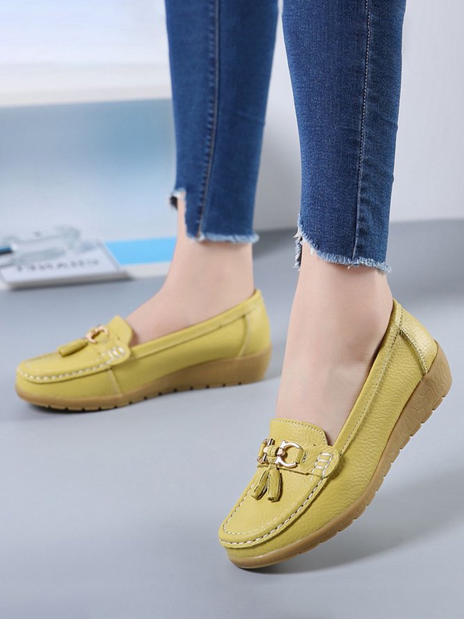 Cowhide Retro Casual Tassel Flat Shoes