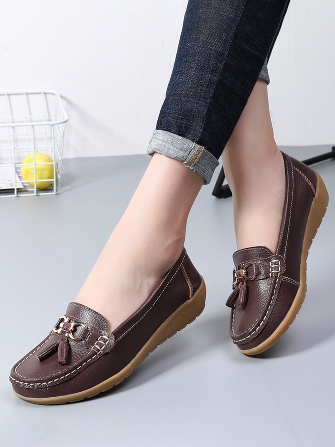 Cowhide Retro Casual Tassel Flat Shoes