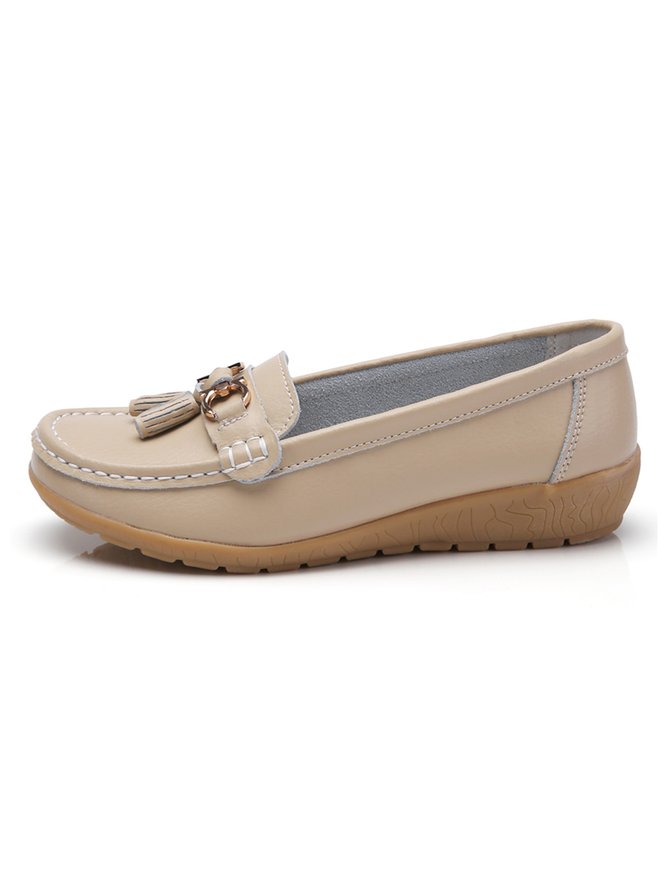 Cowhide Retro Casual Tassel Flat Shoes