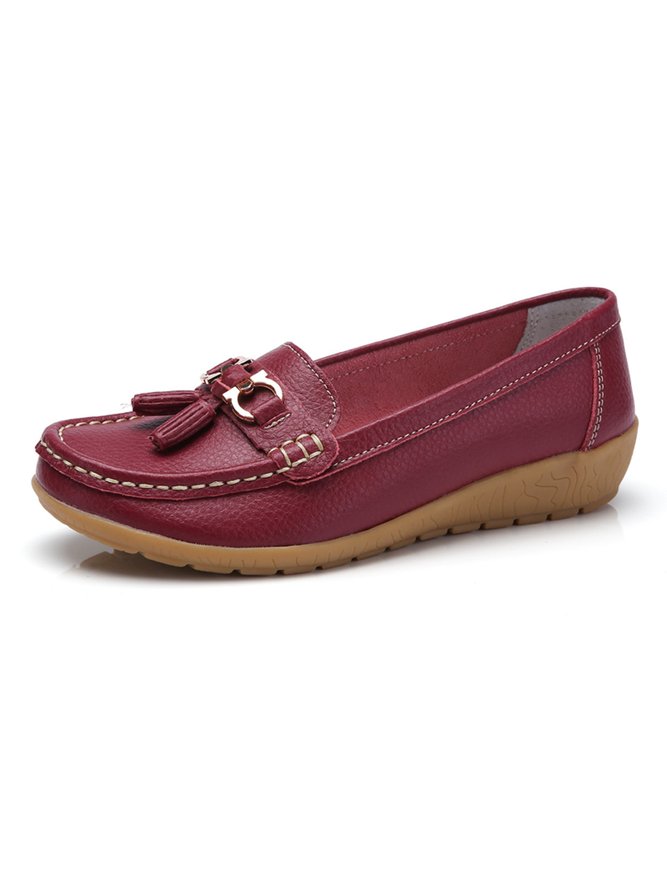 Cowhide Retro Casual Tassel Flat Shoes