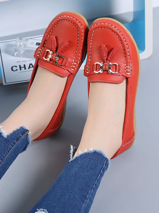 Cowhide Retro Casual Tassel Flat Shoes