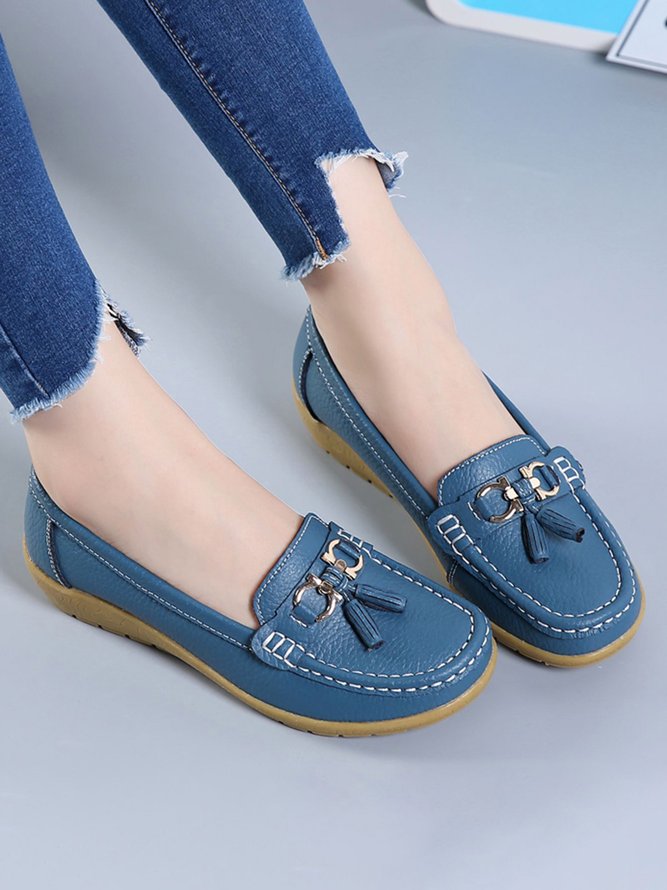 Cowhide Retro Casual Tassel Flat Shoes