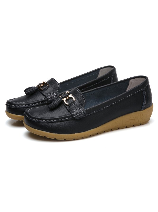 Cowhide Retro Casual Tassel Flat Shoes