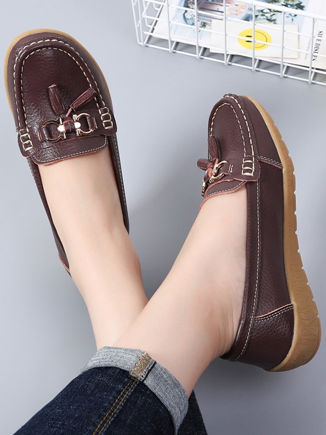 Cowhide Retro Casual Tassel Flat Shoes