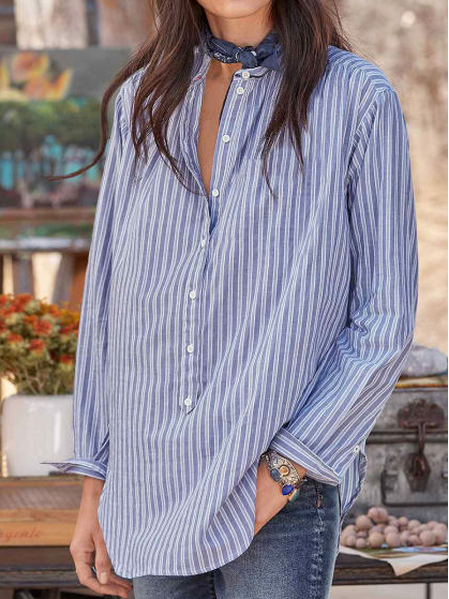 Fashion Striped Printed Round Neck Long Sleeve Casual Blouse
