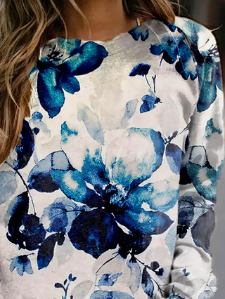 Floral Cotton Blends Casual Sweatshirts