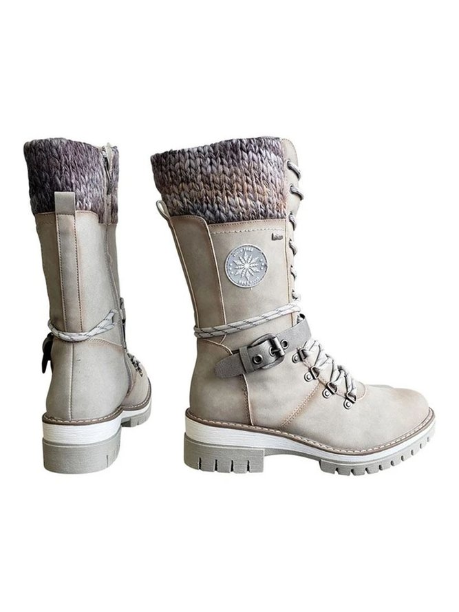 Retro Casual Stitching Zipper Lace-up Boots