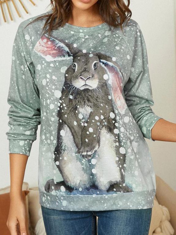 Raglan Sleeve Animal Printed Crew Neck Sweatshirt