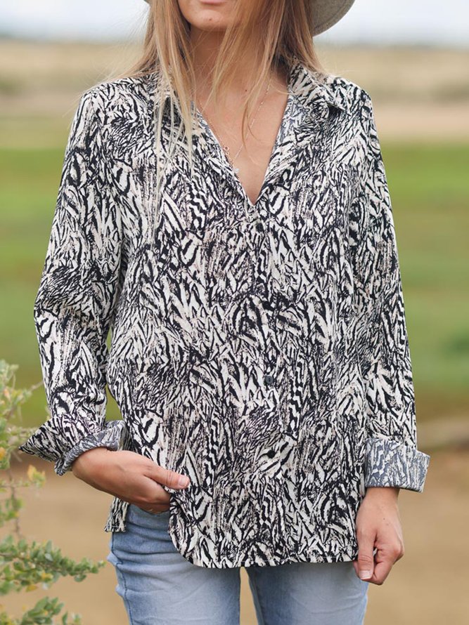 Leisure Vacation Abstract Pattern Black And White Blouse
