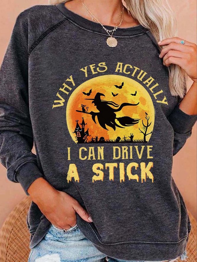 Yes I Can Drive Stick Sweatshirt Cotton Blends Round Neck Regular Fit Sweatshirt
