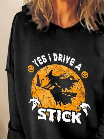 Halloween Yes I Can Drive Stick Sweatshirt Casual Letter Hooded Sweatshirt