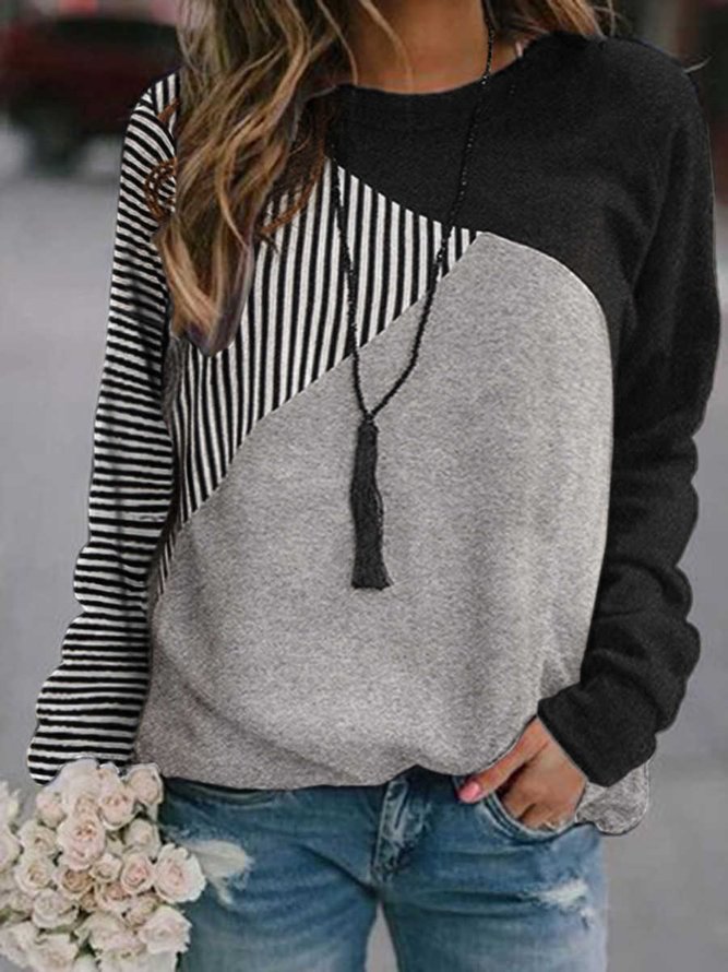 Cotton Blends Casual Striped Sweatshirts