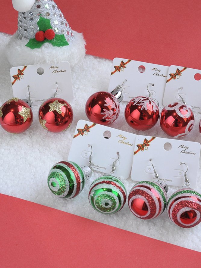 Christmas Snowflakes Stars Print Ball Earrings