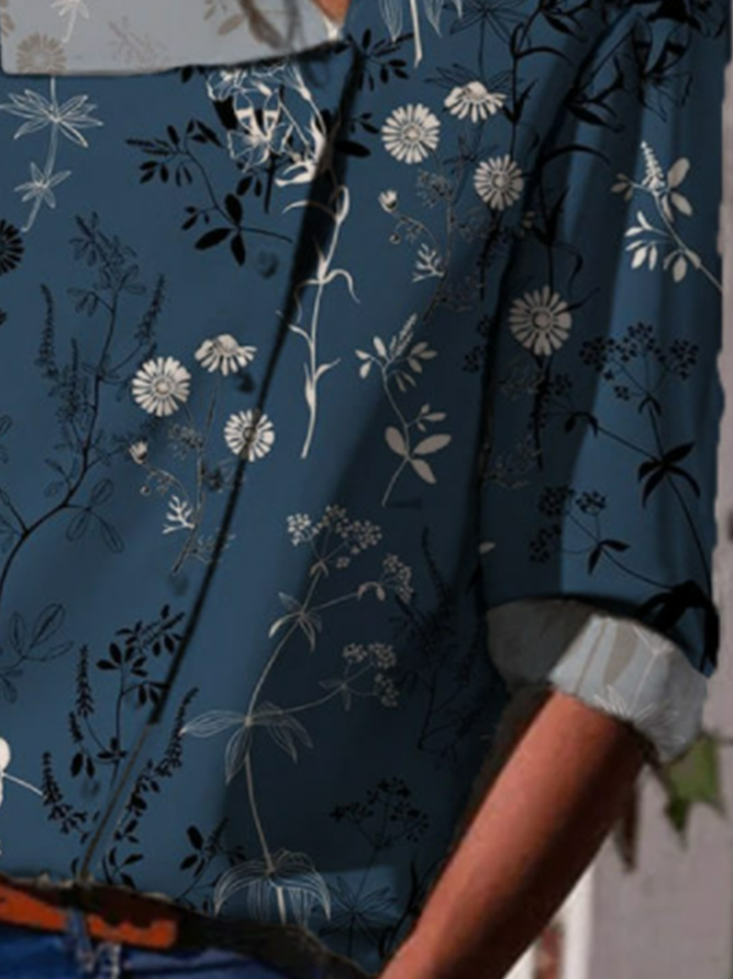 Long sleeved bullet free retro Plant Flower Print Blouse
