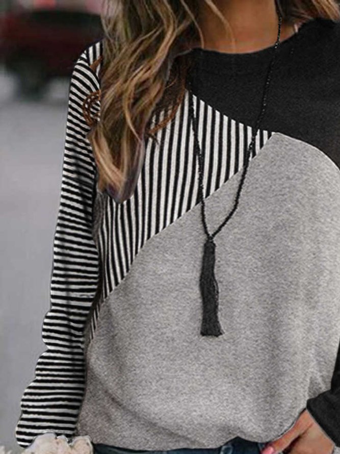 Cotton Blends Casual Striped Sweatshirts