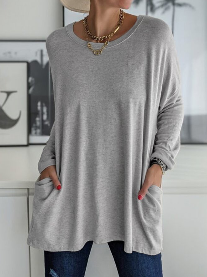 Loose Plain Round Neck Shirt & Top