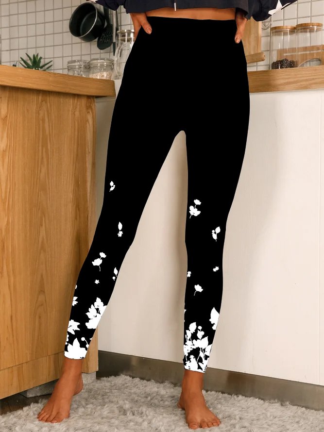 Casual Floral Cotton Blends Leggings