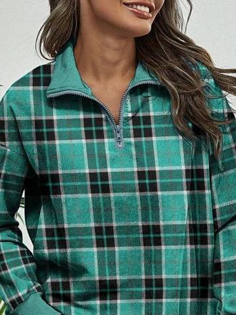 Casual Cotton Blends Checked/Plaid Sweatshirts