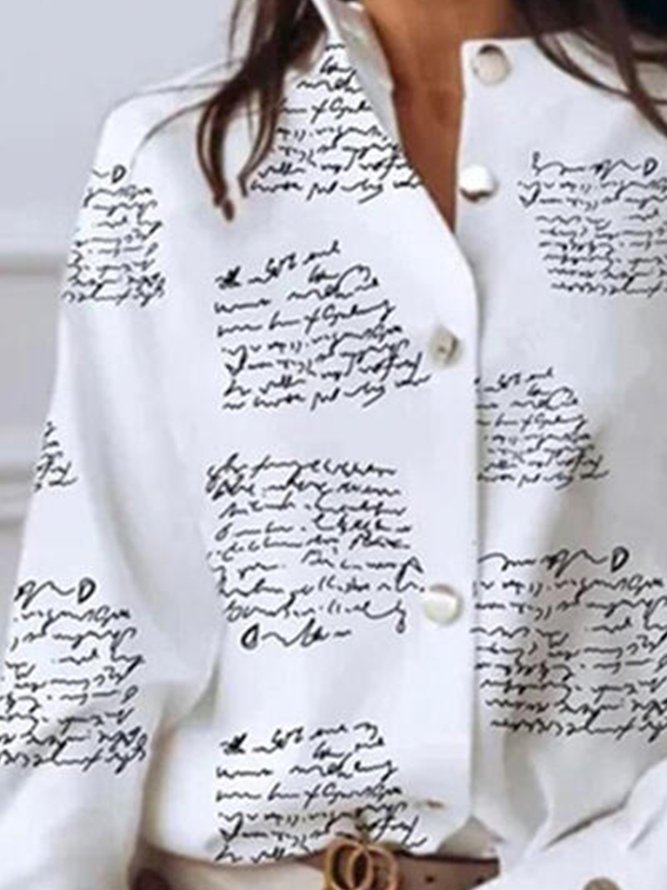 Collarless Simple Letter Shirt & Top