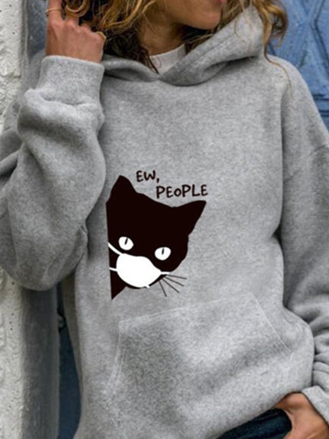 Simple Animal  Loose Statement Hooded Sweatshirt