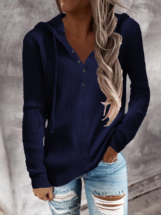Casual V Neck Plain Sweater