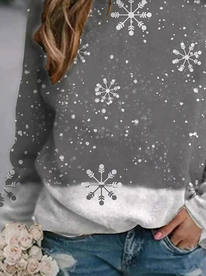 Christmas Snowflake Casual Color Block Loose Sweatshirt