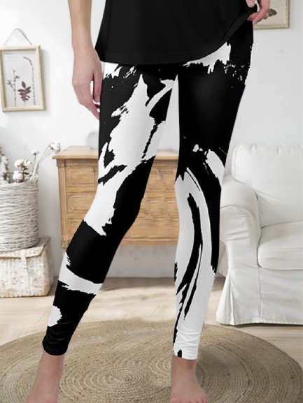 Skinny Casual Abstract Printed Elastic Waist Long Pants